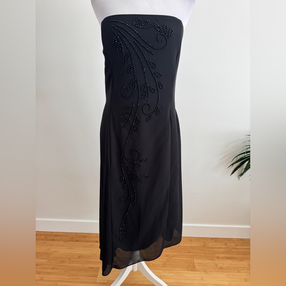 Scott McClintock Black Strapless Dress with Beaded Detail size 14